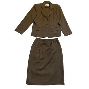 Alfred Dunner Women's Brown Suit Set Jacket And Skirt Sz 8 Petite Small USA